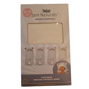 Jam Naturals Baby Swaddle Blanket Stroller Bear Organic Cotton White NEW Gift